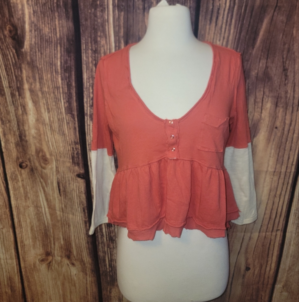 We The Free By Free People Colorblock Top Size S Camelia Combo - Picture 3 of 10
